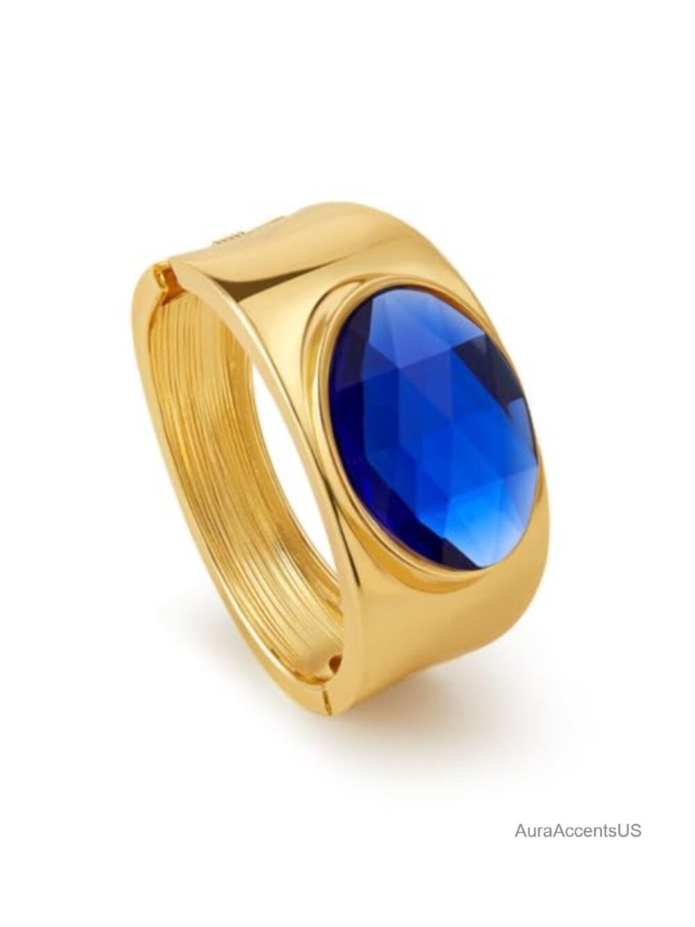 Gold Plated Chunky Bangle Bracelet with Acrylic Inlay Hammered Cuff